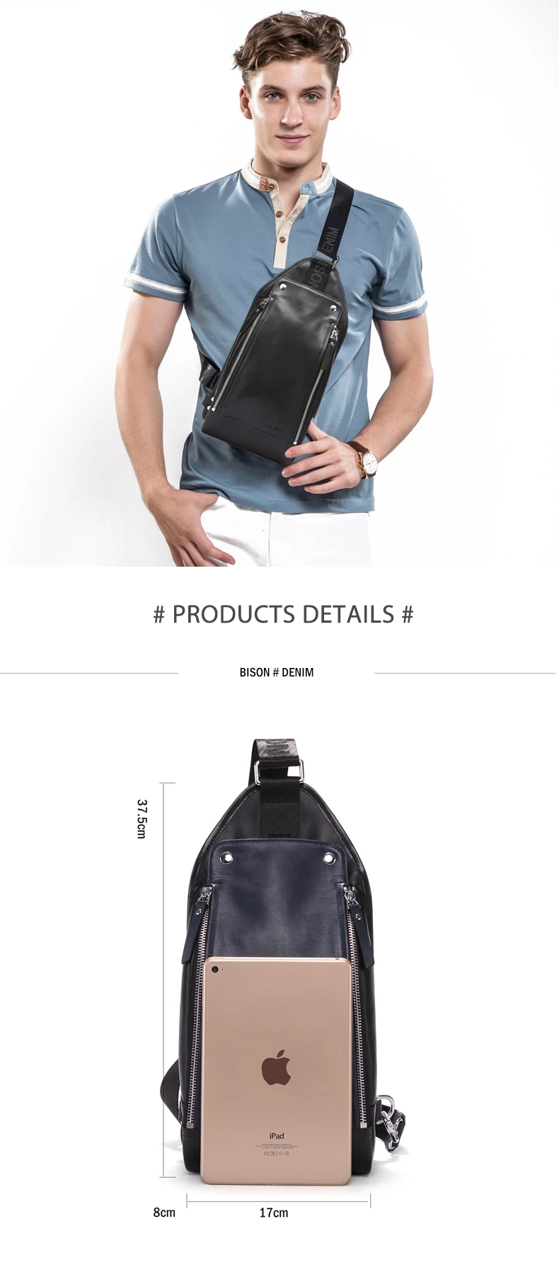 BISON DENIM, натуральная кожа, мужская сумка через плечо, Повседневная нагрудная сумка, Воловья кожа, один плечевой ремень, рюкзак для путешествий, нагрудная сумка N2428