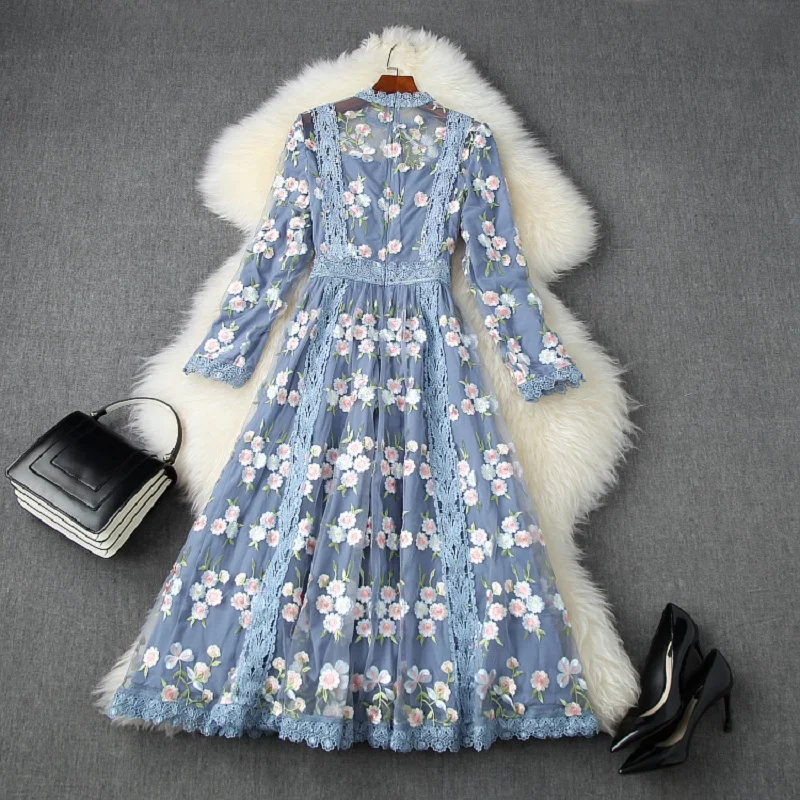 

superior 2021 new quality summer Gauze long dress Women Celebrities Embroidered Dress girl club Holiday flower party dresses