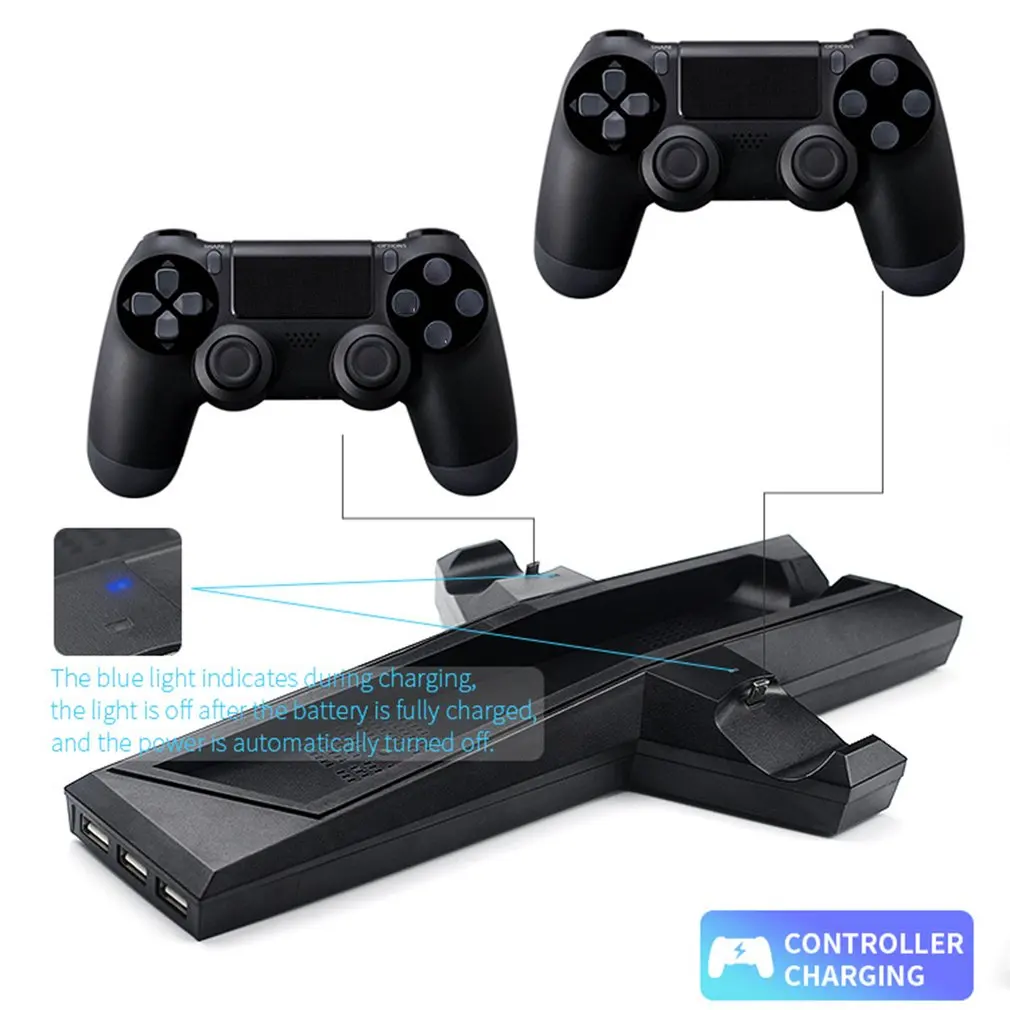 Вертикальная подставка для PS4/PS4 Slim с охлаждающим вентилятором зарядная станция