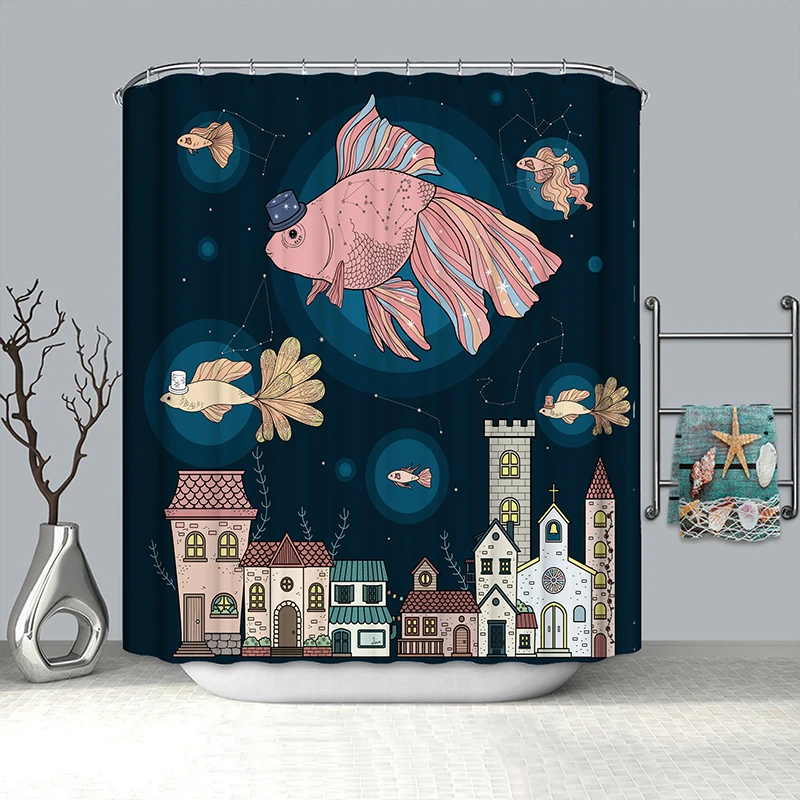 

shower curtain fabric waterproof curtain for bathroom drop shipping fish bathroom curtain shower