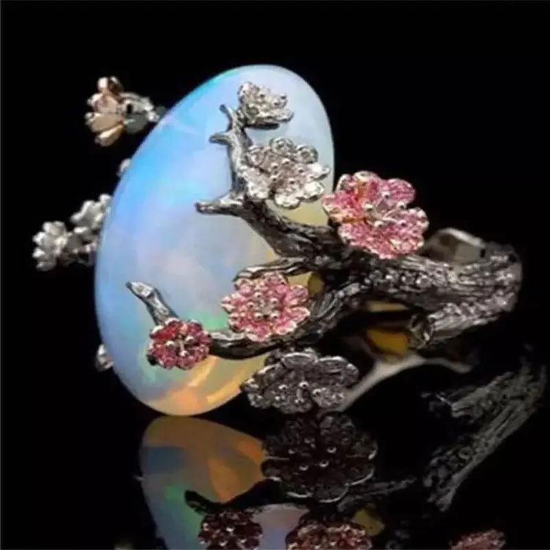 Женское винтажное обручальное кольцо с опалом в форме яйца|Кольца для помолвки| |