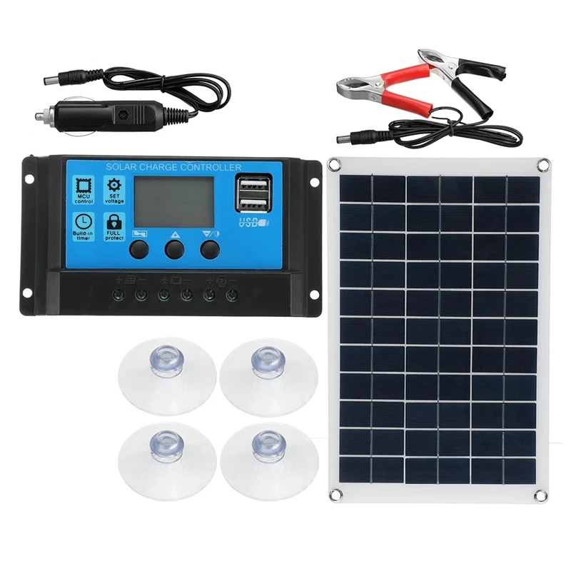 

20W Solar Panel Kit Complete 18V USB with 30A Controller Solar Cells for Car Yacht RV Boat Mobile Phone Battery Charger