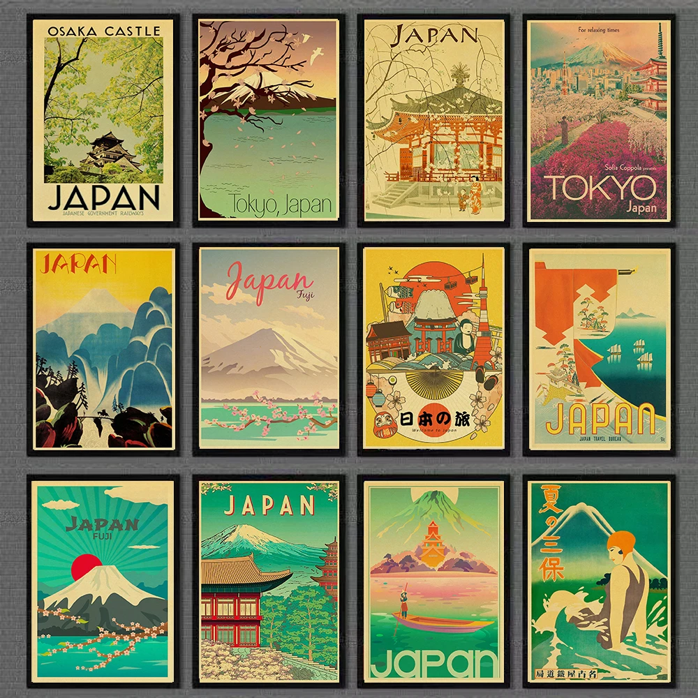 

Vintege Poster Japan Famous Travel Landscape Home Room Wall sticker Kraft Paper Posters and Prints Art Wall Decor