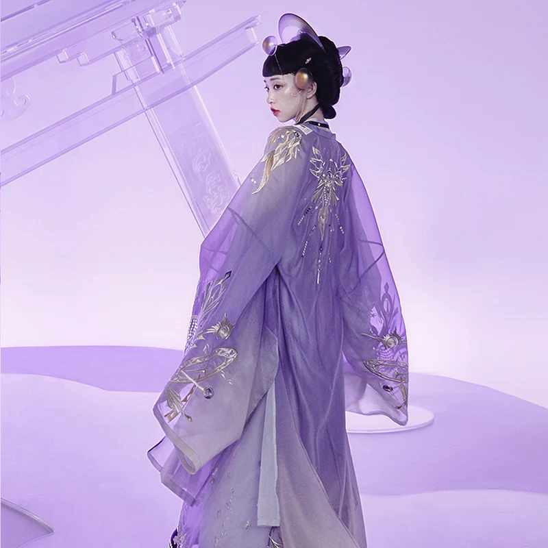 

Purple Hanfu Coat Ancient Chinese Queen'S Cloak Han Tang Song Dynasty Embroidered Big Sleeve Cloak Female Stage Costumes