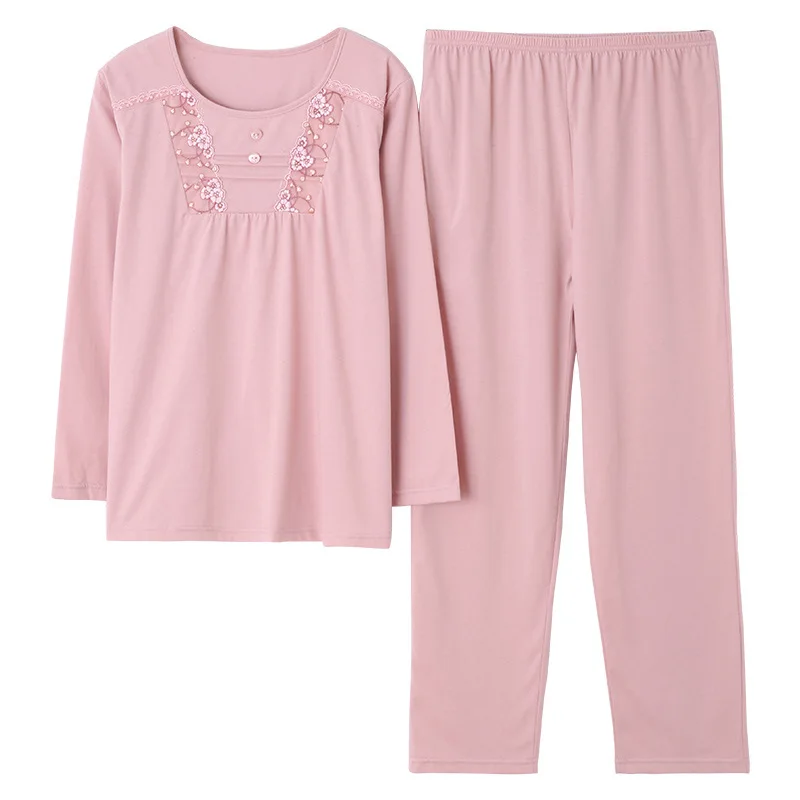 

Middle-Aged Mother Pajamas Ladies Spring Autumn Cotton Long-Sleeved Pullover Sleepwear Casual Home Clothing Nightwear 3XL