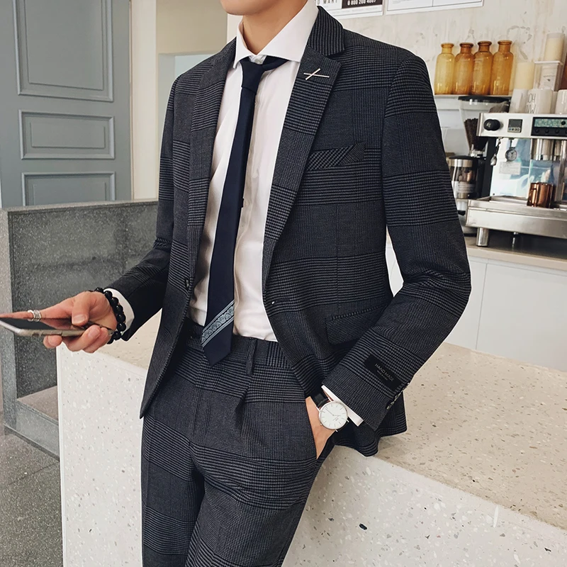 2021 (пиджак + брюки) новый мужской деловой Повседневный твидовый 2 набора маленьких