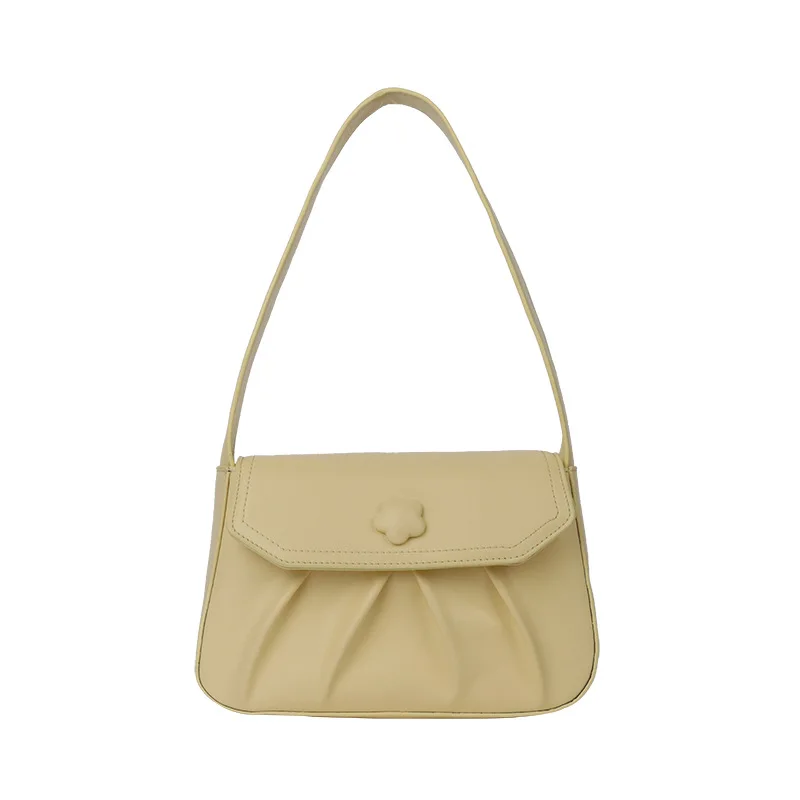 

Simple Solid Color PU Leather Underarm Bags For Women 2021 Summer Branded Pleated Shoulder Bag Handbags Trending Luxury Hand Bag