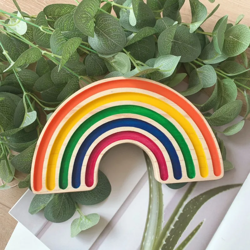 

Wooden Nordic Kids Room Rainbow DIY Crafts Toy Building Blocks Pink Nursery Room Decor Desktop Decoration Photography Props