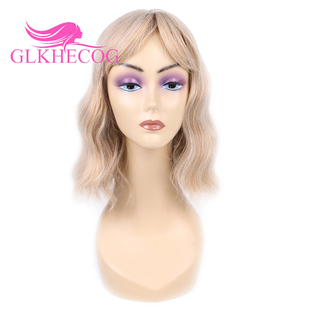 

Short Bob Body Wave Synthetic Wigs with bangs Water Wave Natural Hair for White Women Cosplay Party Wig Blue Brown Pink Black
