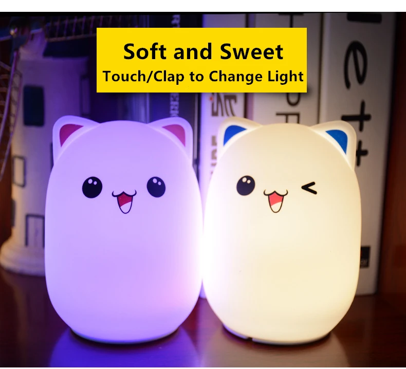 

Cartoon rechargeable silica gel lamp creative gifts for children cute bear owl led tap lamp touch bedside atmosphere lamp