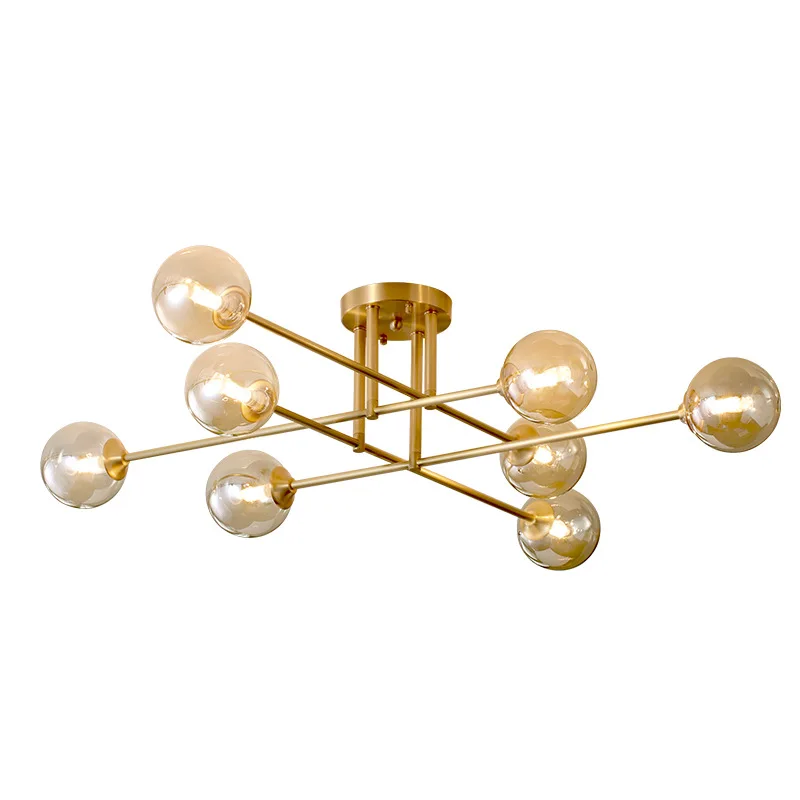 

Copper Luxury LED Ceiling Lights Multi-head Amber Glass Ball Ceiling Lamp For Dining Living Room Bedroom Kitchen Home Deco G9