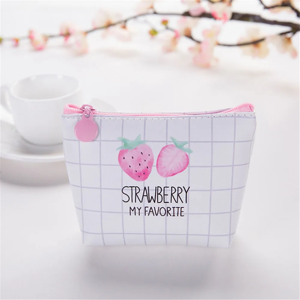 

1pc Sweet Strawberry Leather Coin Purse Women Pink Pu Short Wallet For Girls Cute Coins Storage Key Cards Bag Pouch