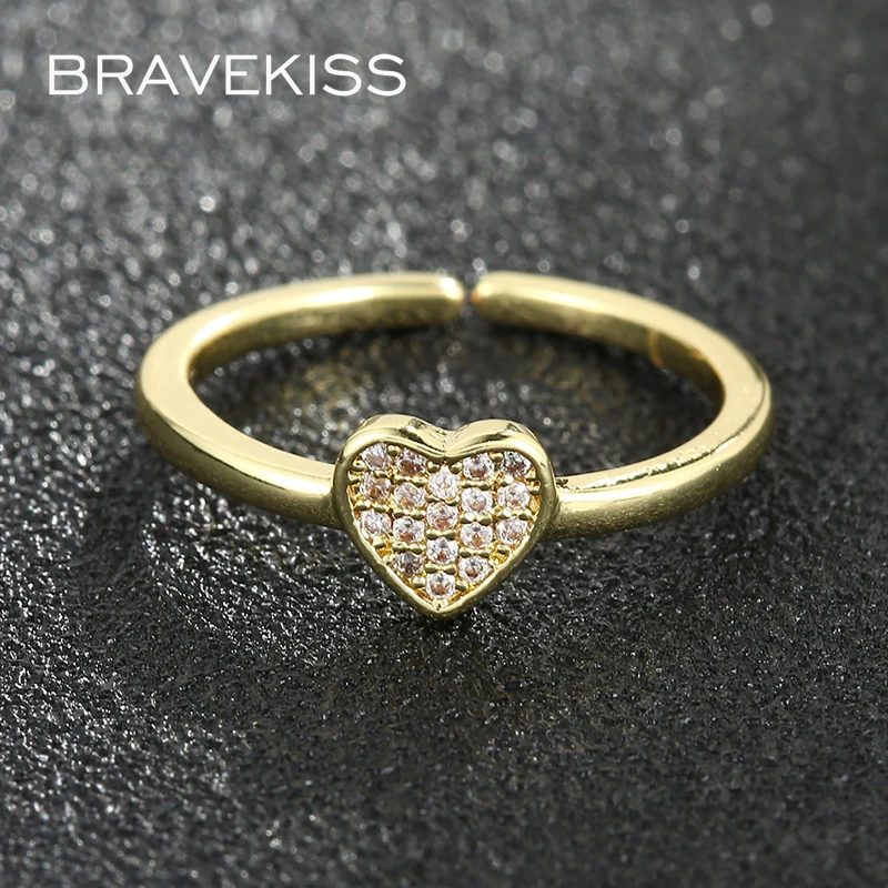 

BRAVEKISS NEW Fashion Heart-Shaped CZ Open Personality Ring for Women Wedding Enaggement Jewelrys Anel Bijoux Femme UR0643