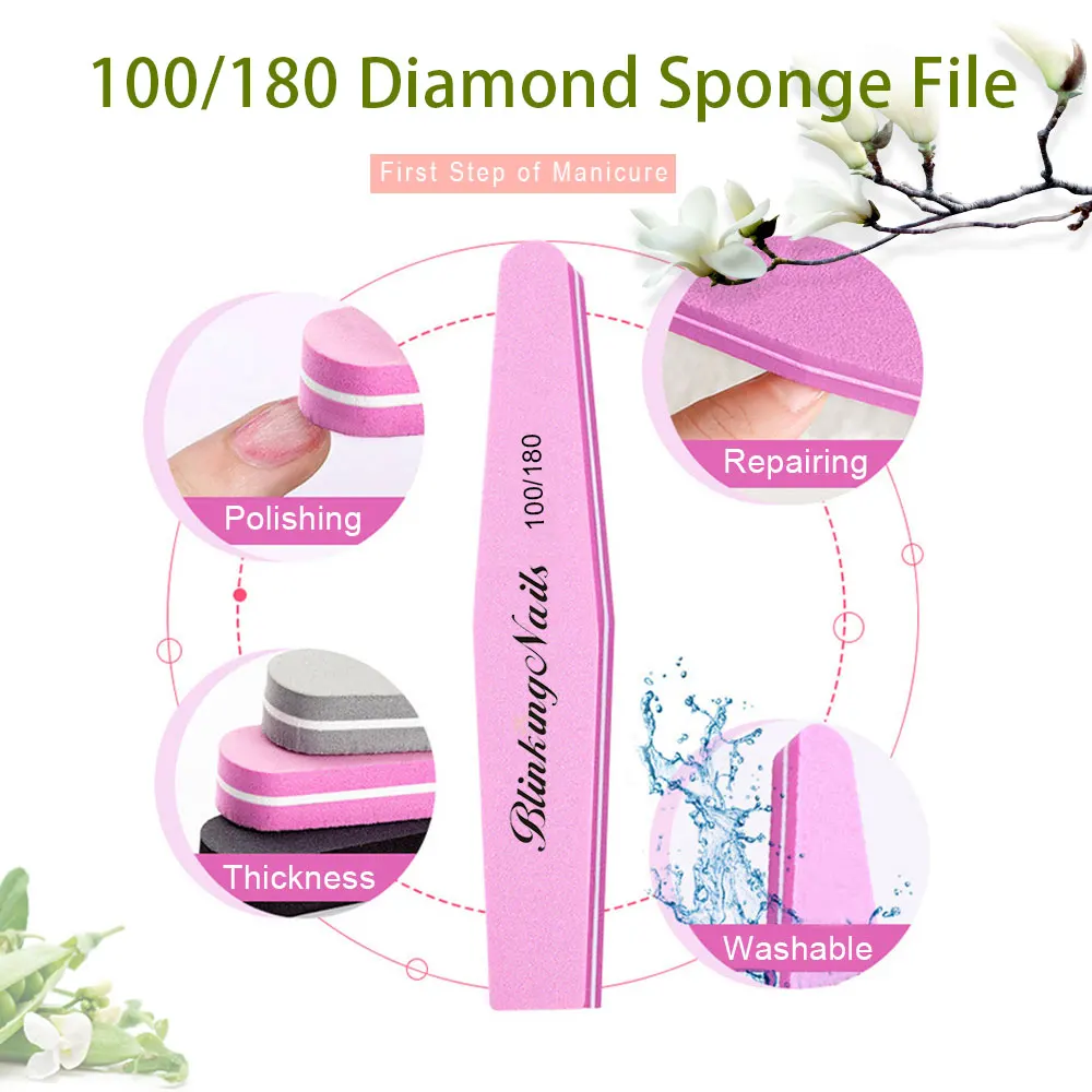 BlinkingNails 10 шт. профессиональная пилка для ногтей 180/100 Губка полировки блок