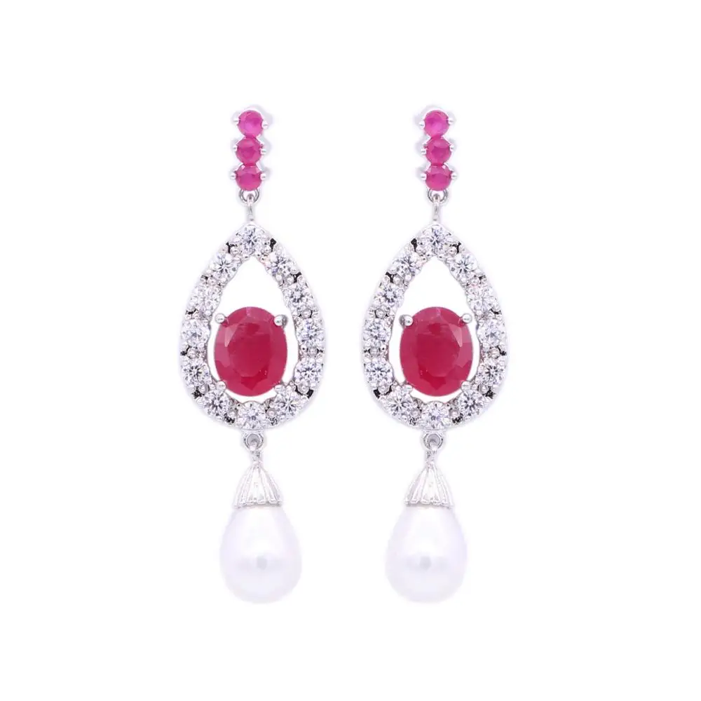

JY-H AAA Cubic Zricon and Red Women Romantic Earrings Shell Pearls Drop Shaped Top Quality for Ladies Earring Shipping Free