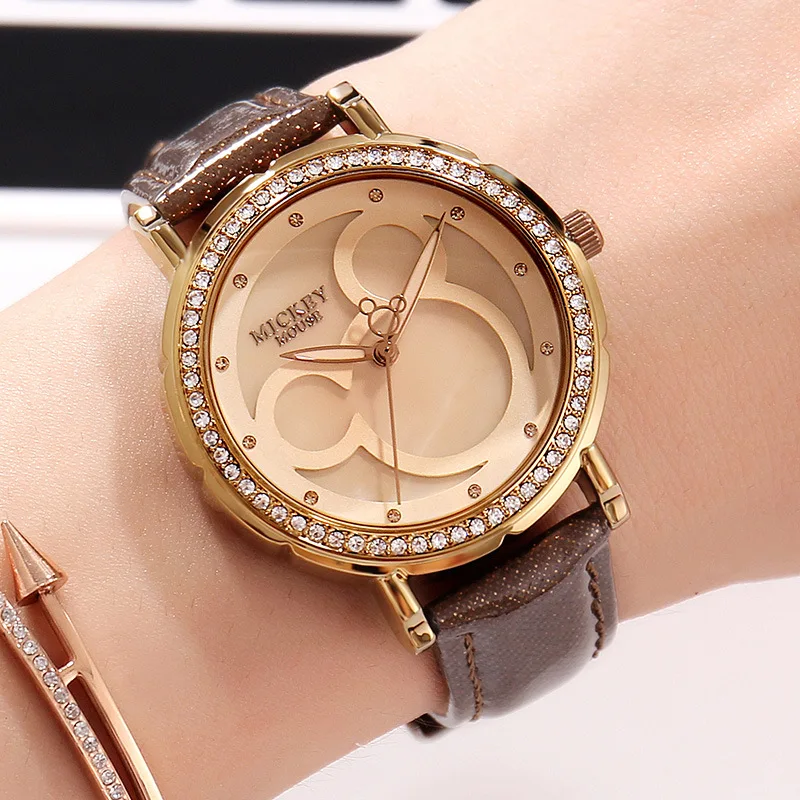 Disney Kids Watch Women Fashion Cute Wristwatches Girls Boys Mickey Mouse Gift Leather clock | Наручные часы