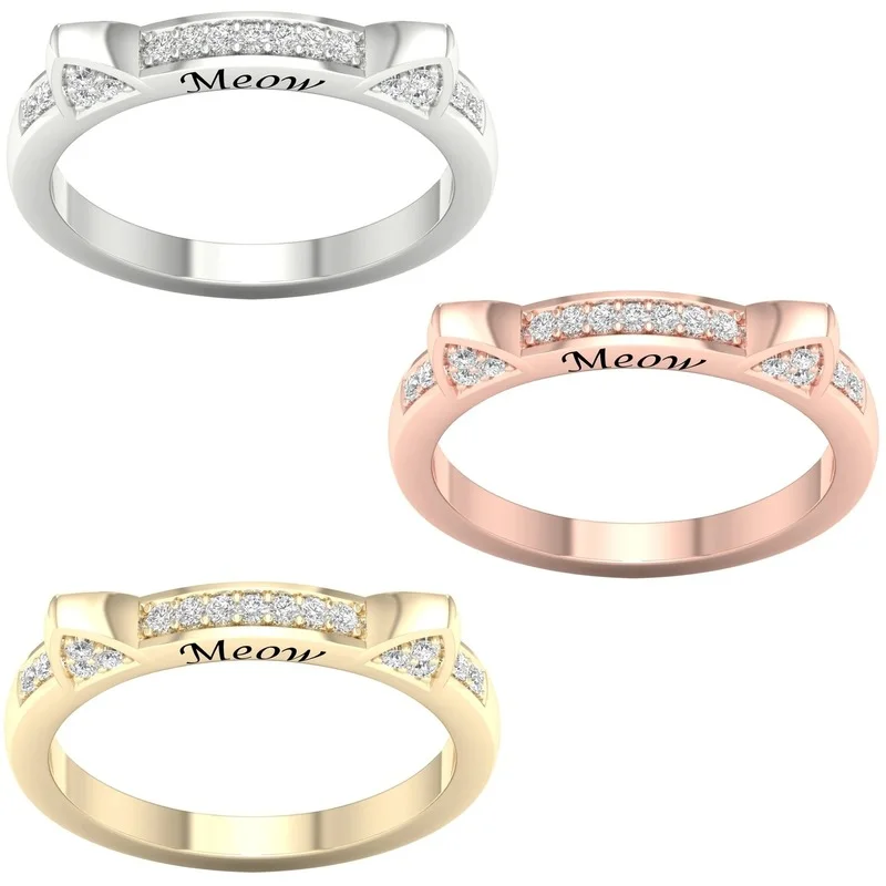 Simple diamond studded cat ear rose gold ring