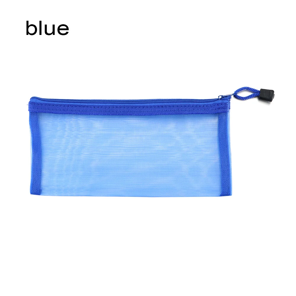 blue Простая прозрачная Сетчатая Сумка для документов, прозрачные канцелярские принадлежности на молнии, нейлоновая сумка, чехол для карандашей, офисные, школьные принадлежности - Цвет: blue