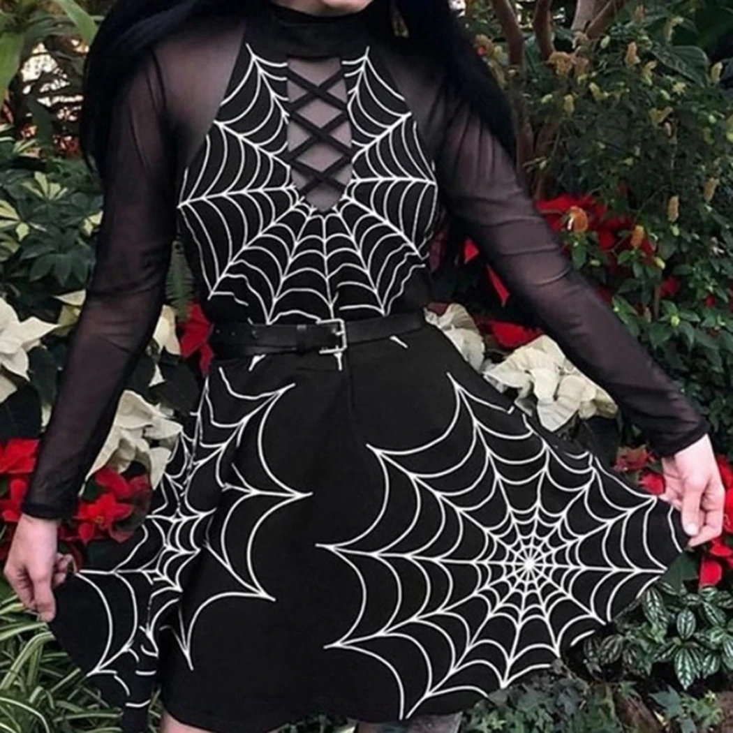 Готический панк паук веб Графический Печатный платья женские сексуальные модные