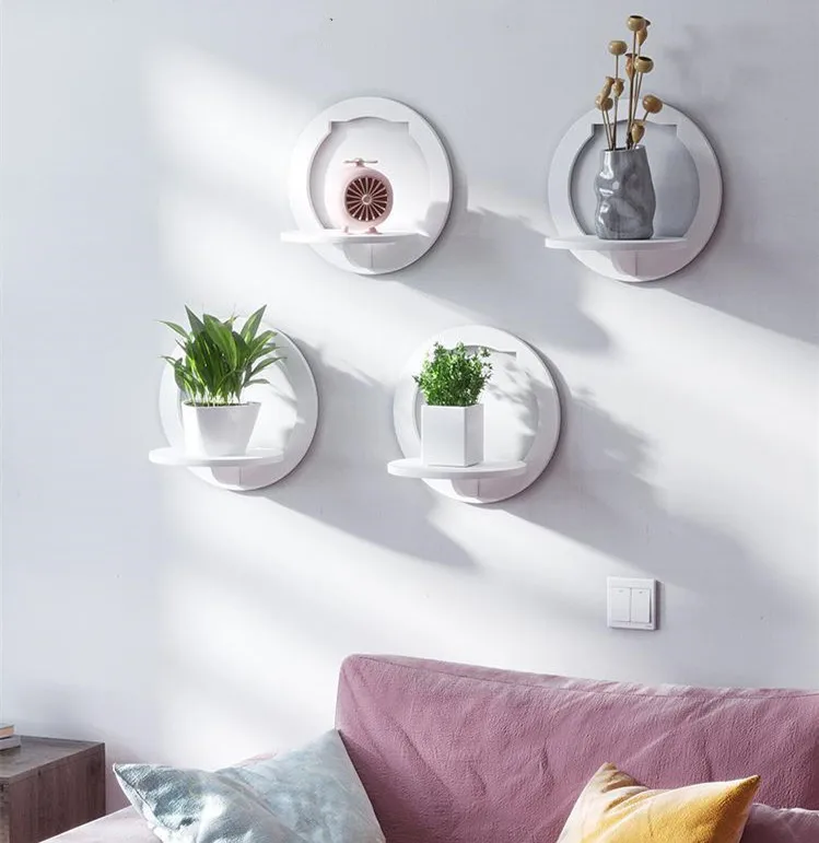 

Wall shelf free punching wall-mounted TV background wall hanger bedroom balcony bedside wall flower pot stand Storage rack
