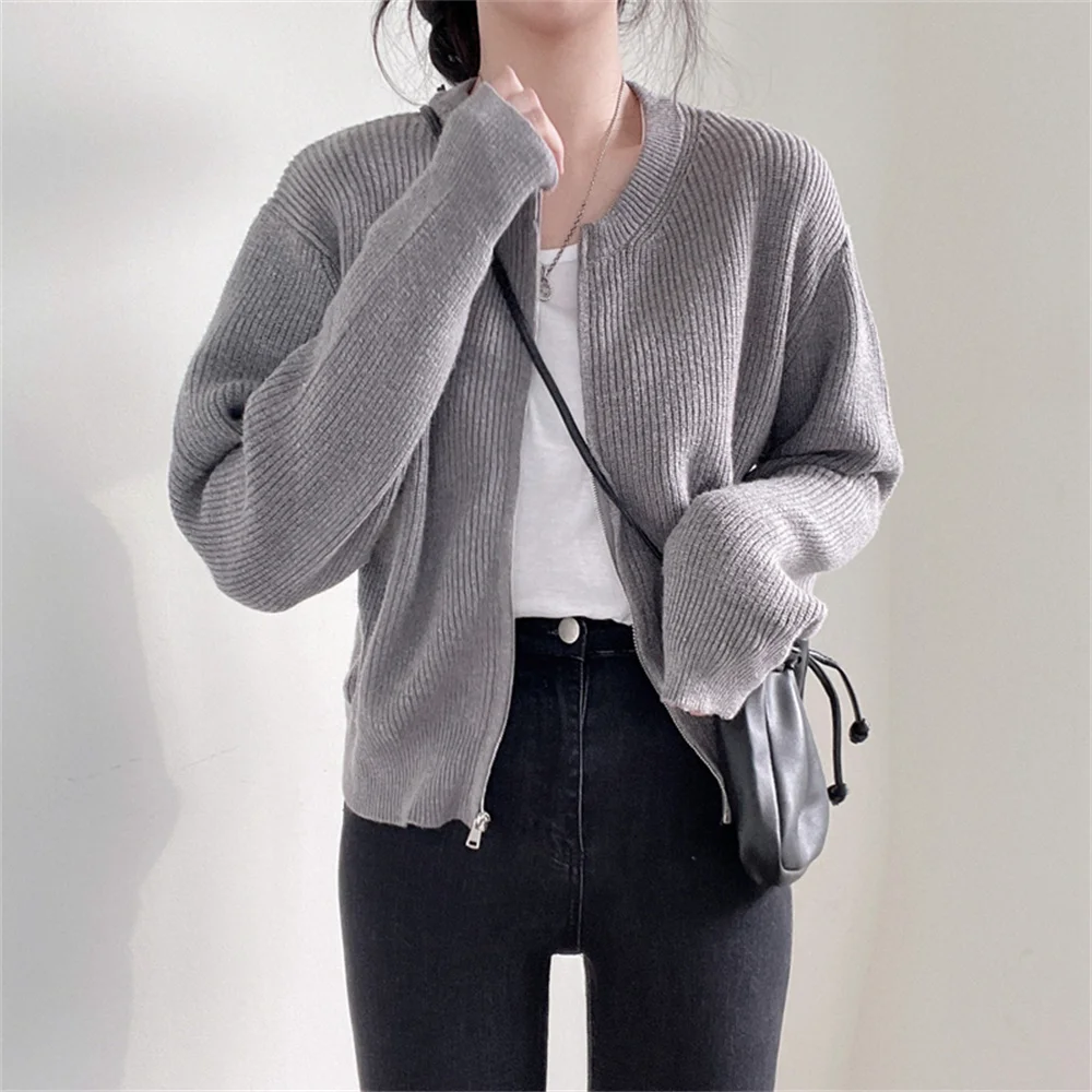 

HziriP Zipper All Match Soft Knitted Cardigans Coats Femme 2021 OL Warm Casual Hot Sale Full Sleeve Loose Fashion New Sweaters