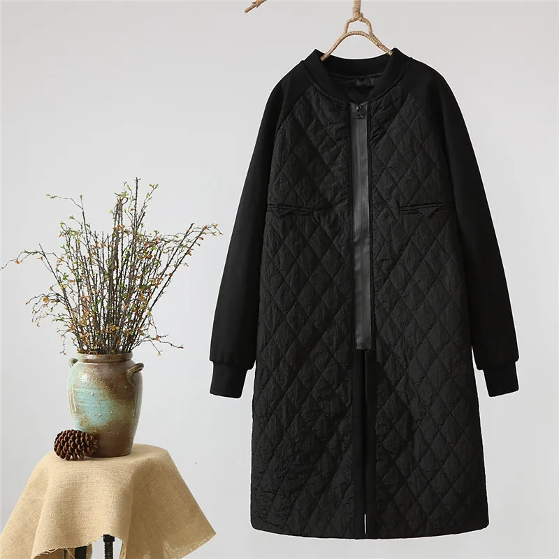2023 New Autumn Winter Women's Parka Coat Warm Jacket Female Thin Cotton Quilted Coat Femmes Stand Collar Black Outerwear