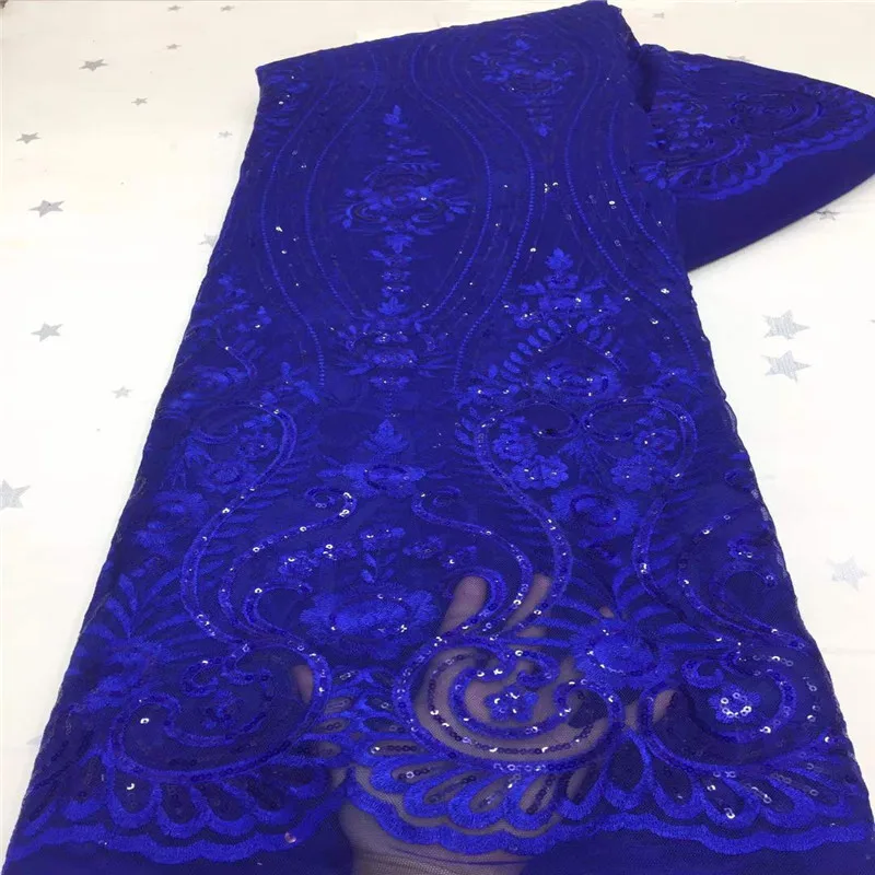 

Latest Royal Blue African French Tulle Lace Fabric High Quality Multicolor Sequins Embroiderey Mesh Lace Fabric For Wedding