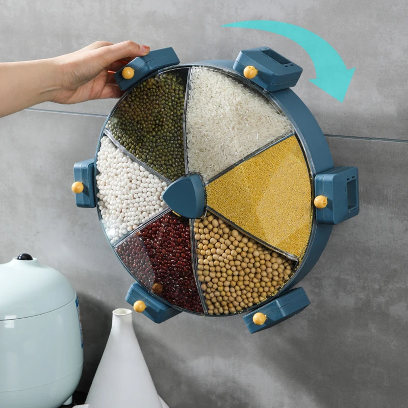 

Wall Mounted Rice Dispenser Rotating Kitchen Organizer Dry Food Dispenser Storage Box For Kitchen 35.5X30.5X9.5cm LBShipping