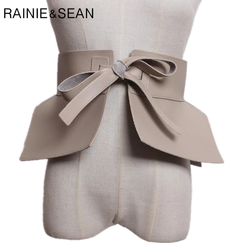 RAINIE SEAN Wide Women Belt Designer Brand Self Tie Waist Belt Cummerbunds Red Black Apricot Brown Apparel Accessories