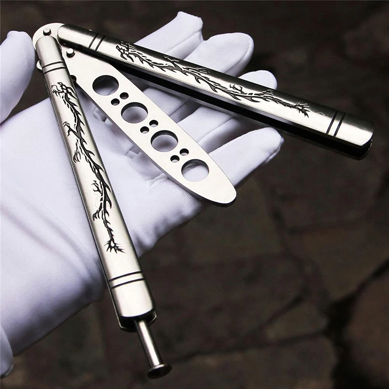Тренировочный складной нож Balisong из нержавеющей стали с драконом титановым