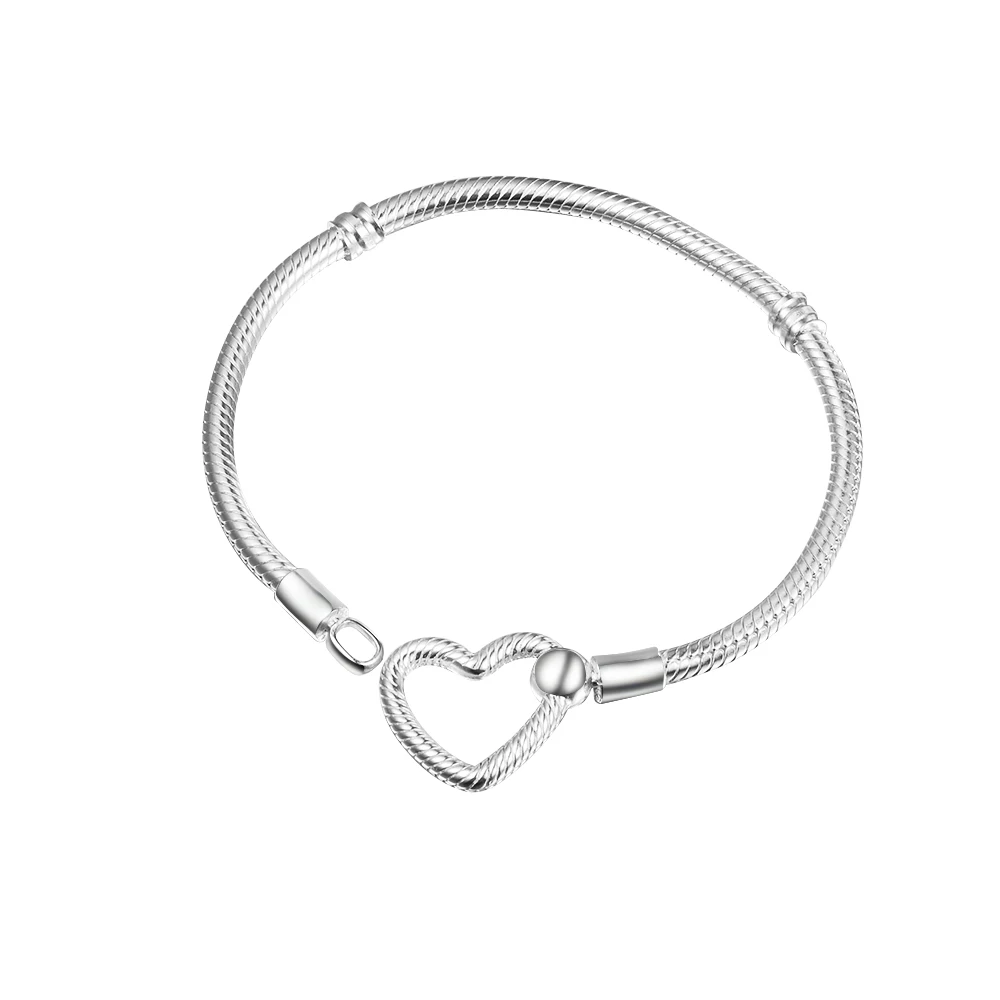 

Heart Closure Snake Chain Bracelet Argent 925 Sterling Silver Bangles & Bracelets for Women Fashion Jewelry Making Berloque