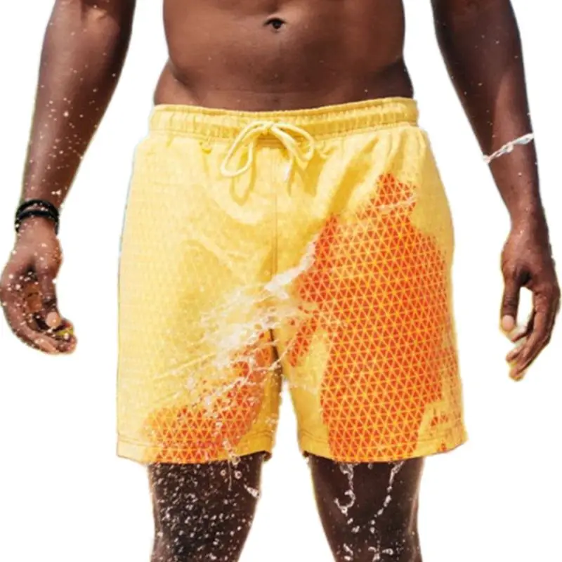 

Men Magic Color Changing Swim Trunks Water Discoloration Surf Beach Board Rhombus Plaid Shorts Quick Dry Sport Pants