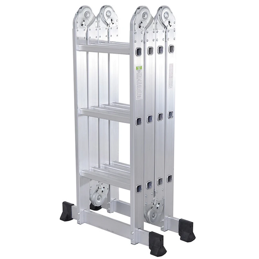 4*3 Practical Aluminum Alloy Folding Ladder 12-Step Joints Retractable Construction ladder Adjustable Telescopic Ladder Silver