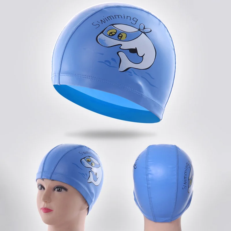 

Waterproof Children Swimming Cap Cartoon Dolphin Animal Printing kids hat Boys Girls Ear Protect Diving Equipment Outdoor Sport