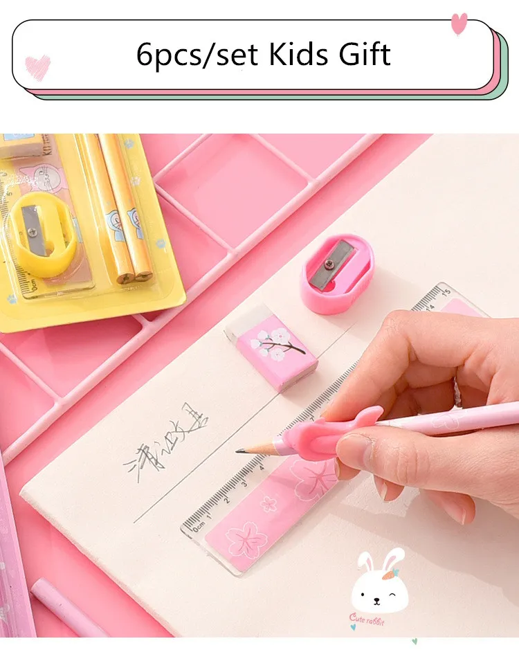 1 Набор Kawaii Мультфильм Единорог кролик HB деревянные карандаши для детей эскиз исследования карандаши с линейкой ластик Ручка точилка подарочный набор