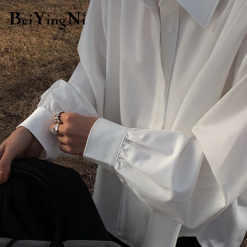 Стильные белые рубашки Beiyingni большого размера женские однобортные Свободные