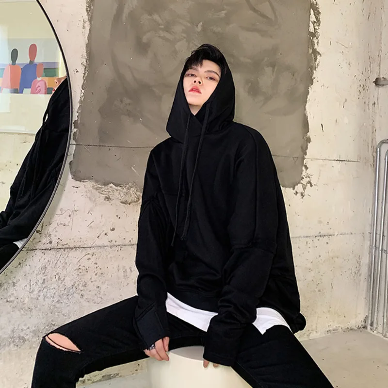 Мужская Асимметричная Толстовка IEFB/с косым подолом Свободный пуловер с длинным