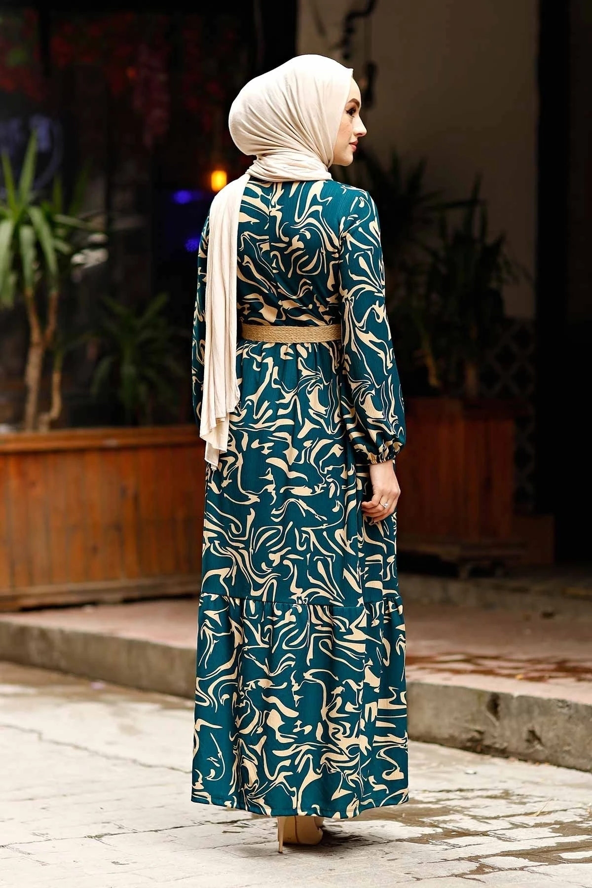 

Straw Belt Wave Pattern Dress Ramadan Kaftan Dubai Abaya Turkey Muslim Women Hijab Dress Muslim Women HijabDresses Vestidos