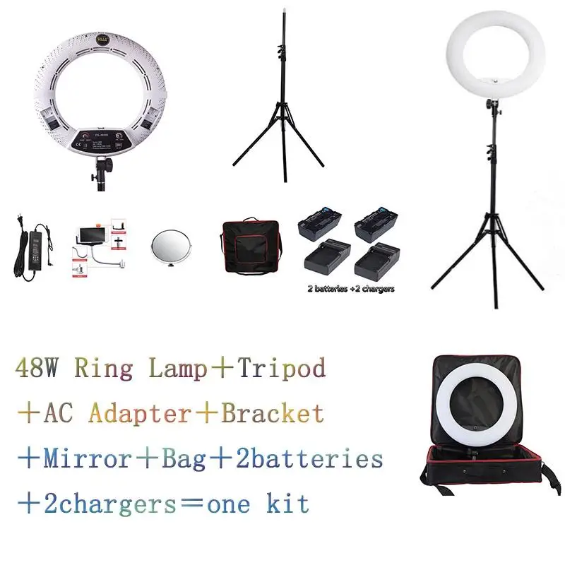 

Yidoblo white FS-480II Pro Warm cold adjustable beauty salon make up LED Ring Light LED Lamp+ 2M standing+Bag + Battery