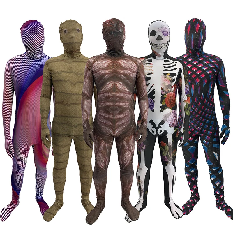 

Cosplay Costume Mens Spandex Jumpsuits Bodysuits Removable Mask Adult kids Halloween Ghost Cosplay Tights Performance Clothes