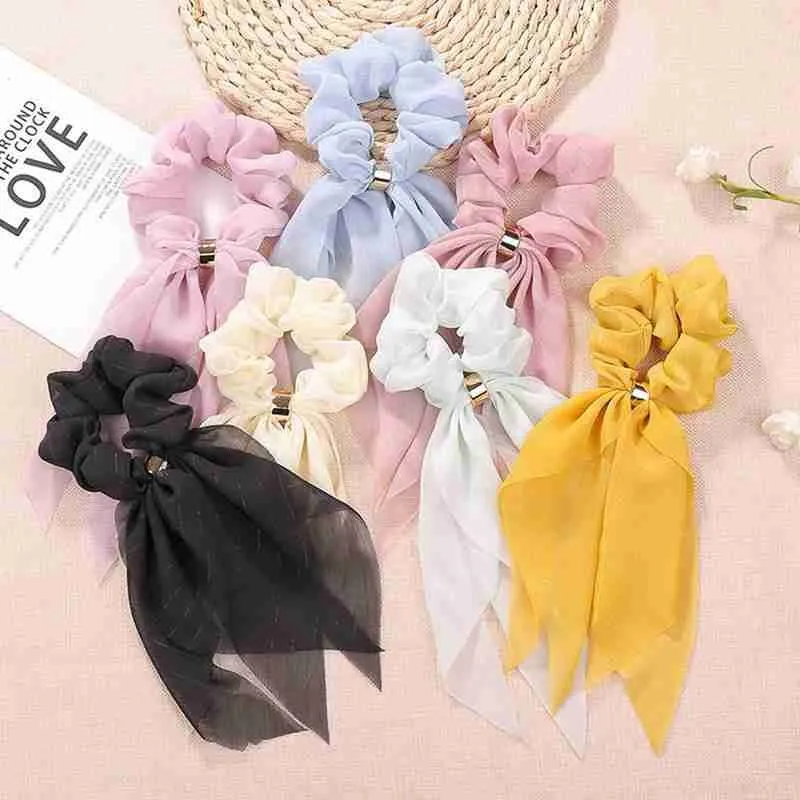 

Pure Color Elastic Hair Tie Hair Scrunchie Bows Chiffon Cute Accessories Hair Ponytail Ties Holder Color Candy Women Hair I2V5