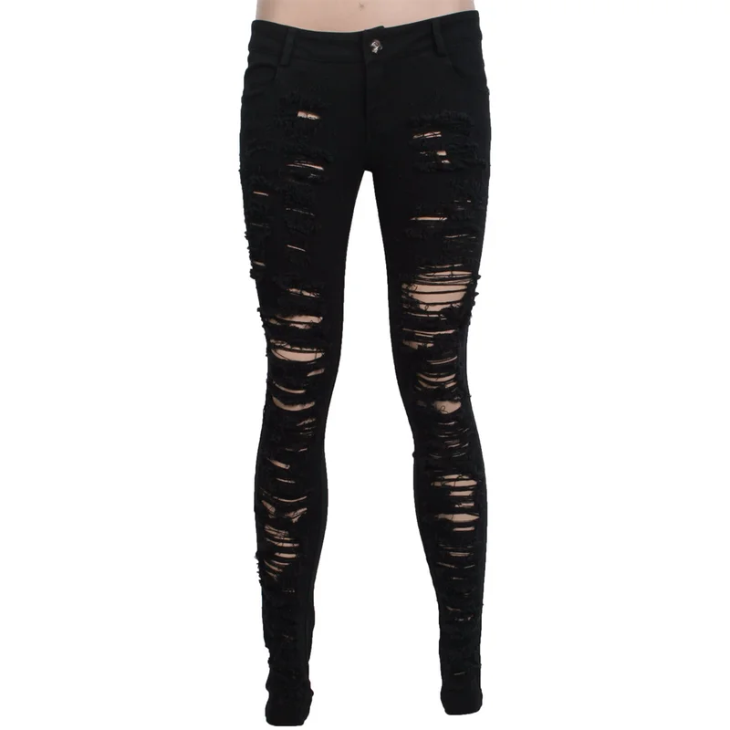 Панк рейв женские готические черные новые рваные джинсовые брюки панк Рок