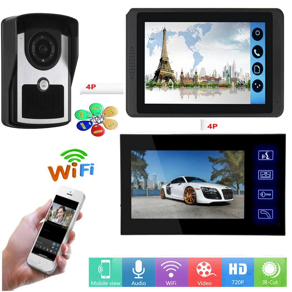 Приложение Управление видео домофон 7 дюймов ЖК-дисплей Wi-Fi Беспроводной