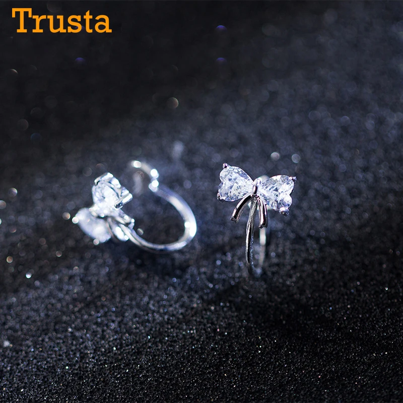 Trustdavis 100% 925 цельное Настоящее серебро бант Cz ухо манжеты клип на серьги для