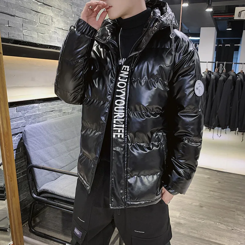 Warm Cotton Jacket Men 2020 New Fashion Shiny Men Winter Hooded Stand-up Collar Jacket Men's Cotton Coat Mens Clothing Clothes