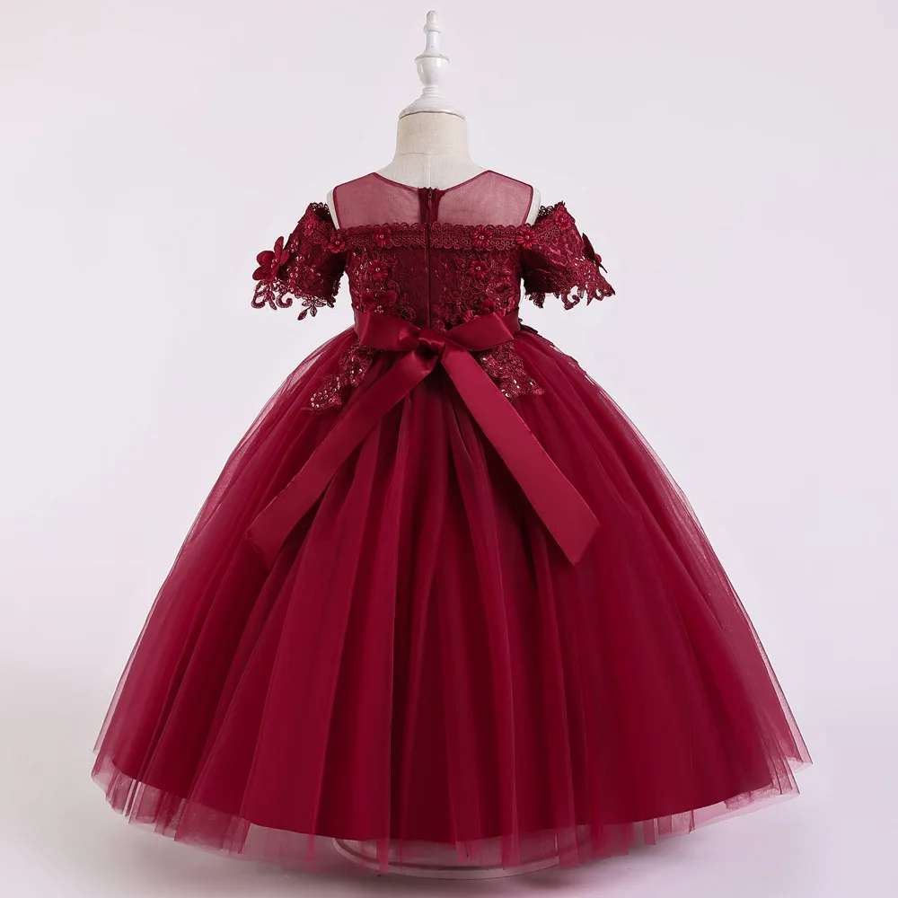 

Girls Dress Word Shoulder Floral Embroidery Birthday Princess Party Dress 3-12 year Baby Girl Tutu Hight End Children Clothing