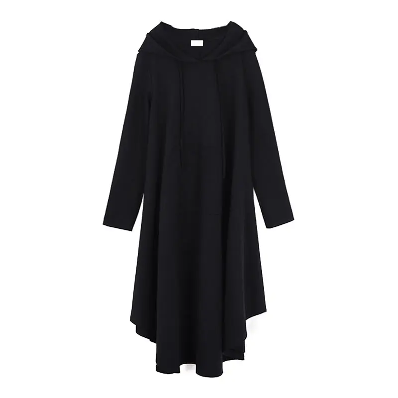 

XITAO Patchwork Pockets Solid Dress Women 2020 Autumn Casual Fashion New Style Temperament Hooded Collar Loose Dress DZL1668