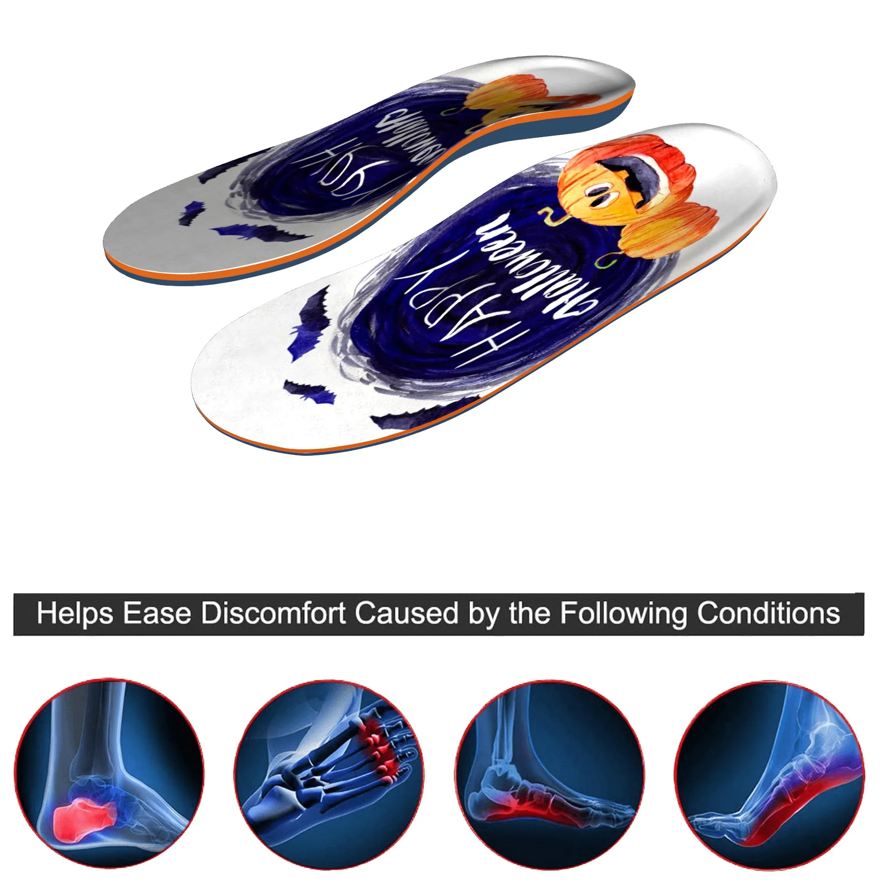 Halloween pumpkin flat plantar fasciitis arch support orthopedic insole comfortable non-slip orthopedic men and women