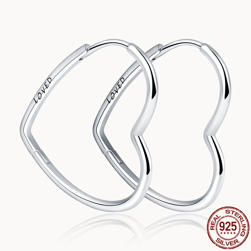 

Hot Sale Silver Earrings Real 925 Sterling Silver Asymmetrical Heart Hoop Earrings for Women Fashion Silver Earring Jewelry Gift