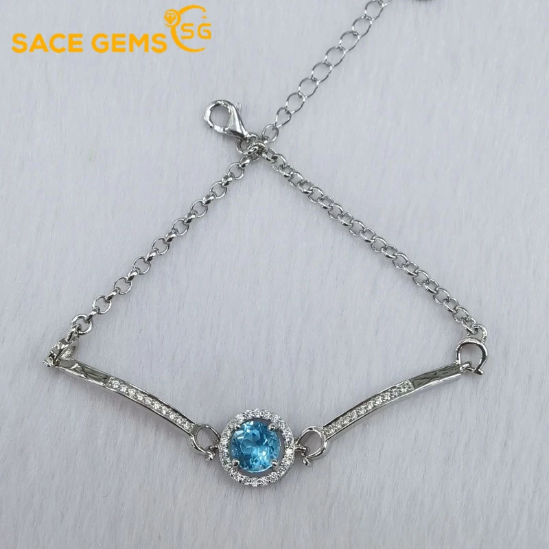 

SACE GEMS Luxury Gemstone Bracelet for Women 100% 925 Sterling Silver Topaz for Women Wedding Party Fine Jewelry Holiday Gift